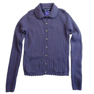 Brandy Melville Peter Pan Collar Cable Knit Cardigan OS Navy Academia Coquette